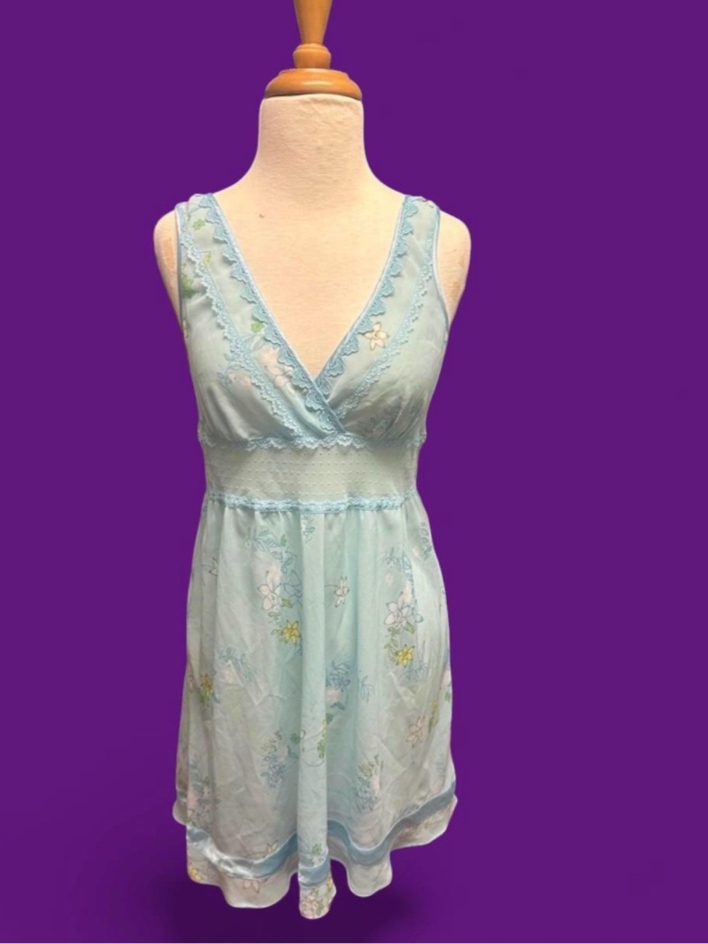 Fairycore Vintage Victoria's Secret Light Blue fairy floral Sheer slip